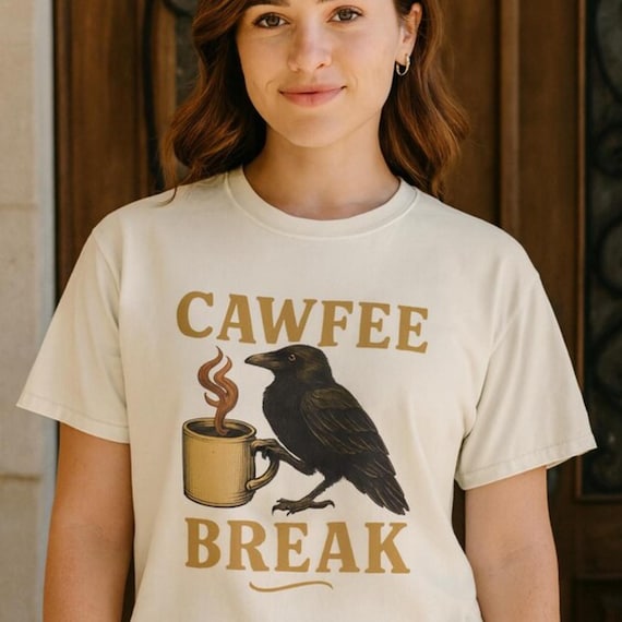 Caffeine Addict Raven T-Shirt: Funny Coffee Pun Gothic Tee