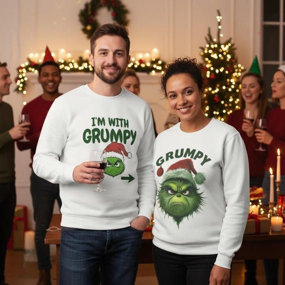 I'm with Grumpy Christmas Sweatshirt, Funny Holiday Couple Outfit, Xmas Humor  Matching Sweater