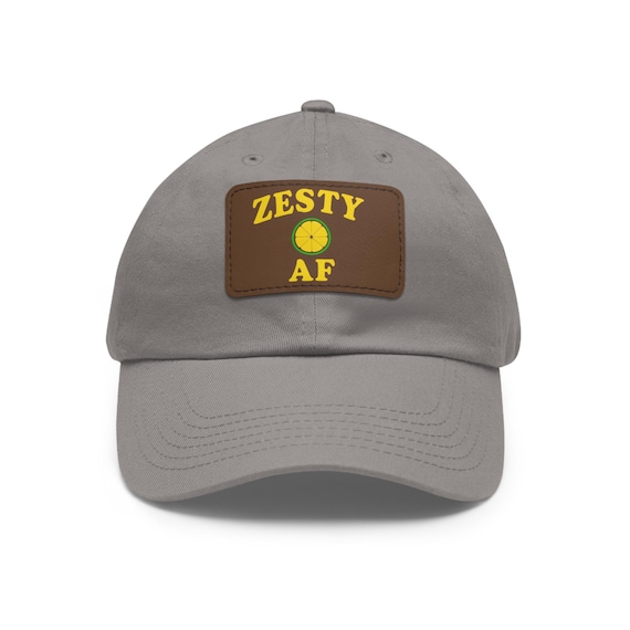 Embroidered Lemon Dad Hat: Zesty AF White Cotton Cap with Leather Patch