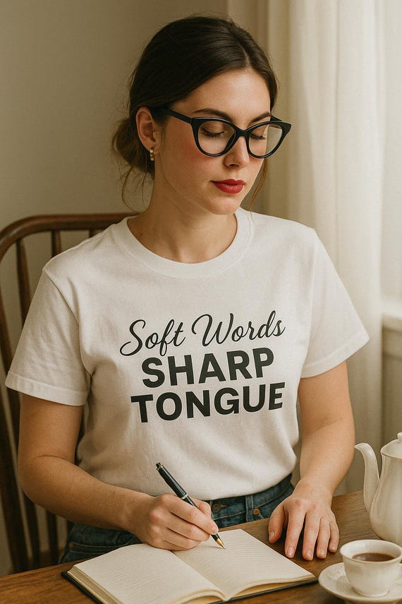 Soft Words Sharp Tongue Tee  Witty Aesthetic T-Shirt  Feminine Funny Shirt  T-Shirt for Word Lovers,  Gift for Writers