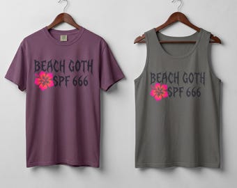 Beach Goth SPF 666 Tank Top or T-Shirt | Gothic Hibiscus Summer Wear