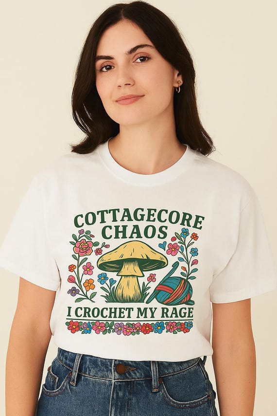Cottagecore Crochet Rage Comfort Colors Tee: Funny Mushroomcore Shirt