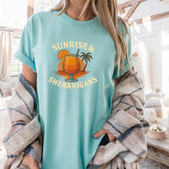 Sunrise & Shenanigans Comfort Colors Tee: Beach Brunch, Girls Trip Shirt