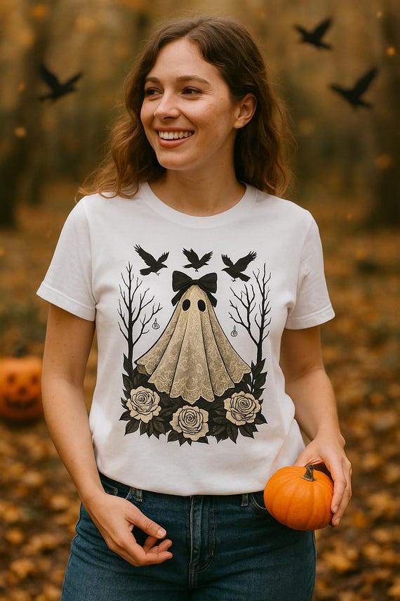 Lace Ghost Gothic Tee - Comfort Colors 1717 - Spooky Fall Fashion