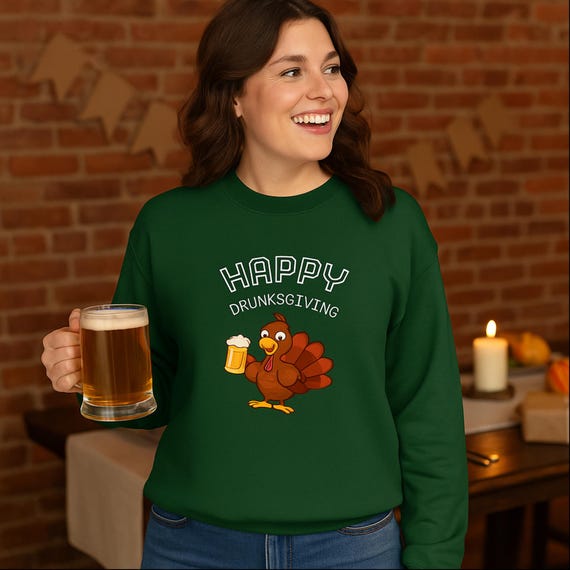 Funny Drunksgiving Sweatshirt: Turkey Beer Thanksgiving Crewneck