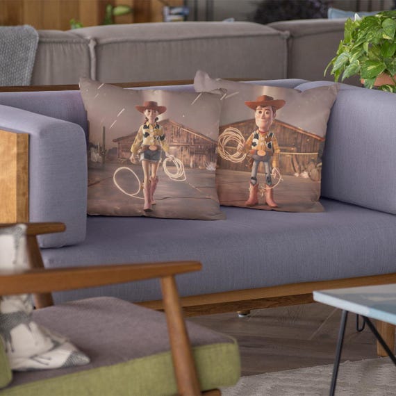 Cowboy Woody Spun Polyester Square Pillow Cowboy and Cowgirl Throw Pillow – Reversible Western-Inspired Home Decor
