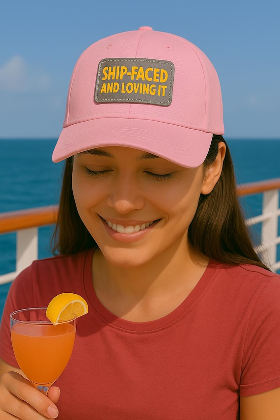 Funny Cruise Hat: Ship-Faced Embroidered Pink Cap - Bachelorette Gift