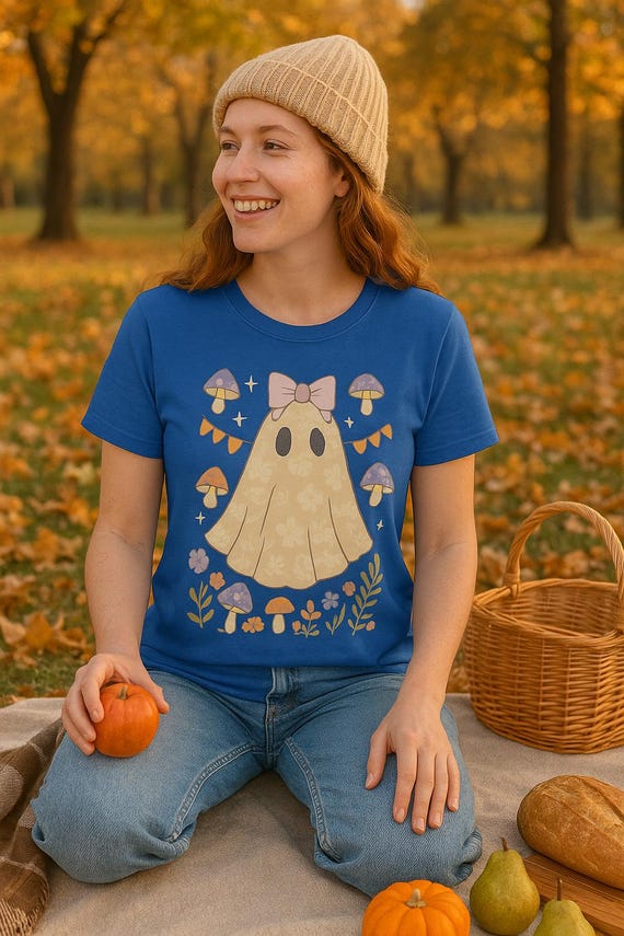 Cottagecore Ghost T-Shirt: Kawaii Pastel Halloween Tee