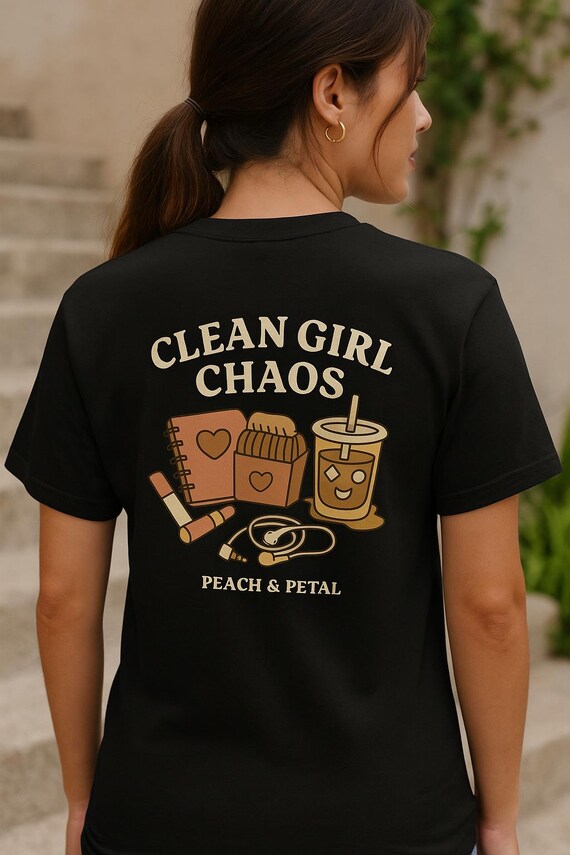 Chic Clean Girl T-Shirt, Clean Girl Chaos T-Shirt, Peach & Petal Aesthetic Tee, Iced Coffee Shirt  Gift for Best Friend or Teen Girl