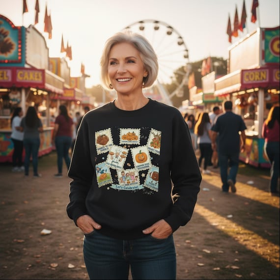 Funny Thanksgiving Sweatshirt: Vintage Postage Stamp Fall Crewneck