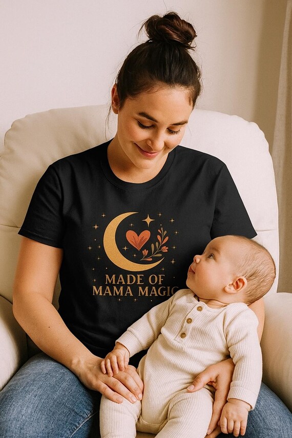 Celestial Mama T-Shirt: Floral Moon Graphic, New Mom Gift