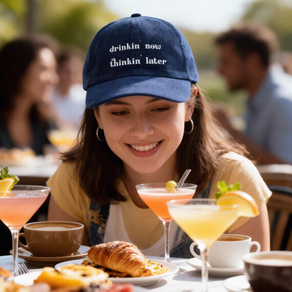 Drinkin' Now Corduroy Dad Hat Embroidered Wine Humor