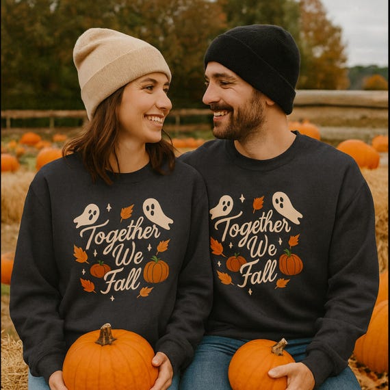Couples Fall Sweatshirt: Pumpkin Patch Ghost Pullover