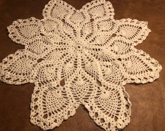 Handmade, Crotched White Doily / tree skirt - 38” wide