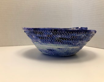 Handmade Soft Pottery - Fabric Wrapped Rope Bowl/Basket - Blue/Purple