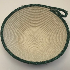 Handmade Small Green/Beige Rope Bowl/Basket