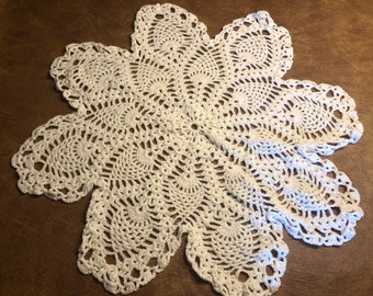 Handmade, Crotched White Doily / Christmas Tree Skirt - 33” wide