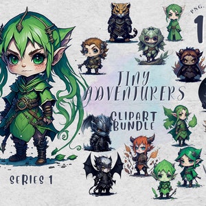 Tiny Adventurers Watercolor Clipart Bundle 1 | Dungeons and Dragons, JPEG, PNG, and SVG Files, Fantasy Stickers and Printables for Nursery