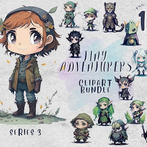 Tiny Adventurers Watercolor Clipart Bundle 3 | Dungeons and Dragons, JPEG, PNG, and SVG Files, Fantasy Stickers and Printables for Nursery
