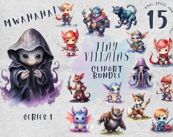 Tiny Villains Watercolor Clipart Bundle 1 | Dungeons and Dragons, Monsters, JPEG, PNG, and SVG Files, Stickers and Printables for Nursery