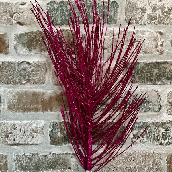 AS IS product: Twig spray glittered fuchsia - short stems - stems have been cut