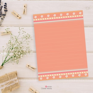 Bloc-notes de papeterie imprimable mignon enveloppe numérique « 22 », bloc-notes numérique 5 x 7', téléchargement immédiat + clipart fleur | Bloc-notes numérique | Doublé