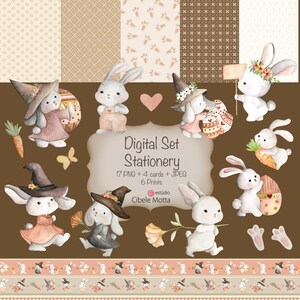 Kit digital de Páscoa | Clip Arts em aquarela | Cartões e estampas de Páscoa | Arquivos PNG | Download instantâneo | Coelhinhos fofos |