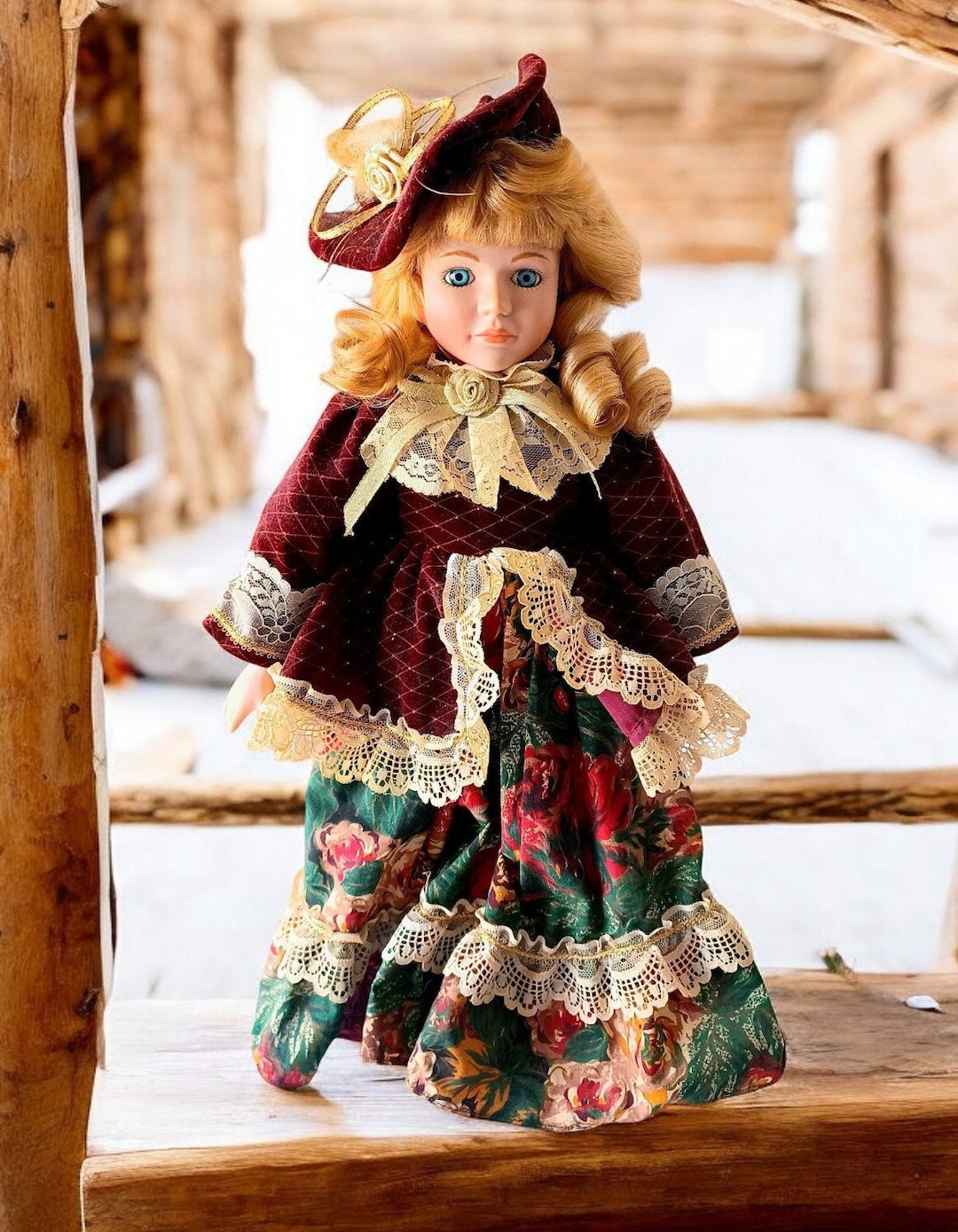 Vintage Porcelain Girl Doll, Blue Eyed, Blonde Hair Unique Rare