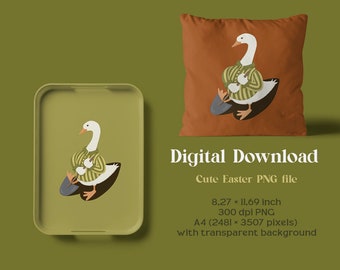 Pala de ganso, Digital Cute Easter Png, estampado de pato, estampado de jardín, jardinería