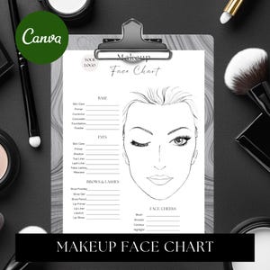 Szablon wykresu makijażu twarzy, edytowalny Canva MUA do druku dla usług freelancerskich, ślubnych, redakcyjnych, efektów specjalnych, konsultacji