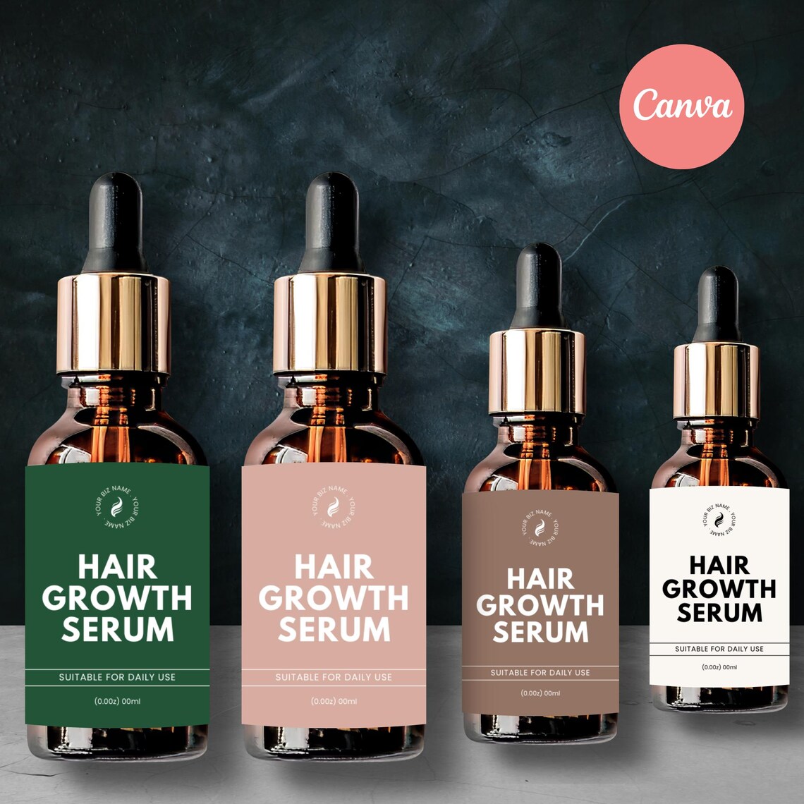 Hair Growth Oil Label Template, DIY Editable Canva Packaging Design for ...