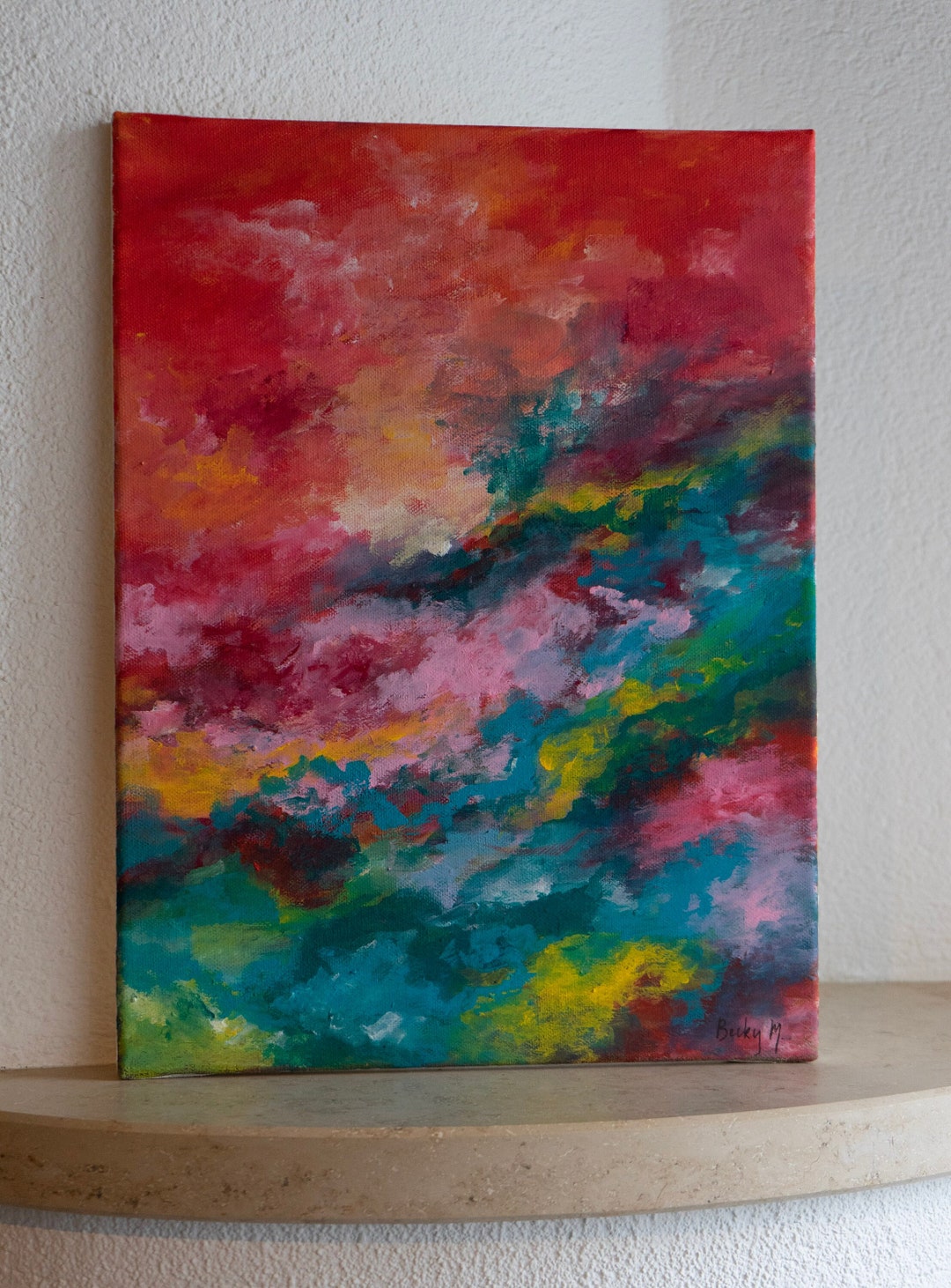 Abstract Painting Acrylic Red Background Etsy