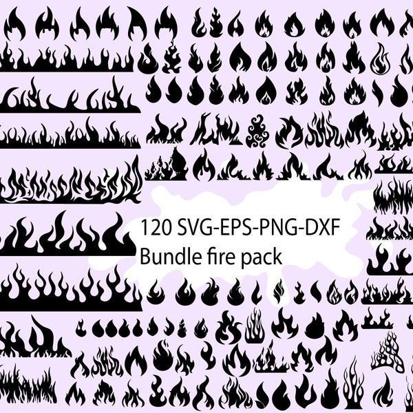 120 feu SVG, Svg feu, DXF, flammes de feu, Bundle SVG, boule de feu, Cricut, Silhouette, Clipart feu, EPS, utilisation commerciale, téléchargement immédiat, lot de feu