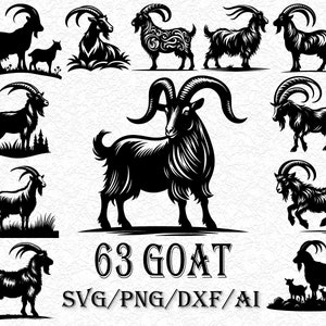 63 Goat SVG Bundle,  Goat Clipart,  Goat PNG,  Goat Line Drawing, Cut File for Cricut Diecut, Silhouette, Logo, Sublimation, Black Outline