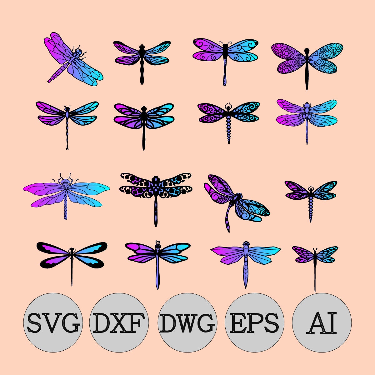 Dragonfly SVG Bundle | Dragonfly Cut File for Cricut | Whimsical Insect ...