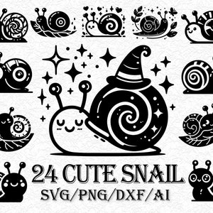24 caracoles lindos SVG, clipart de caracol, archivo de corte de caracol, caracol PNG, silueta de caracol, caracol lindo Cricut, animal SVG, paquete de caracol, clipart de caracol