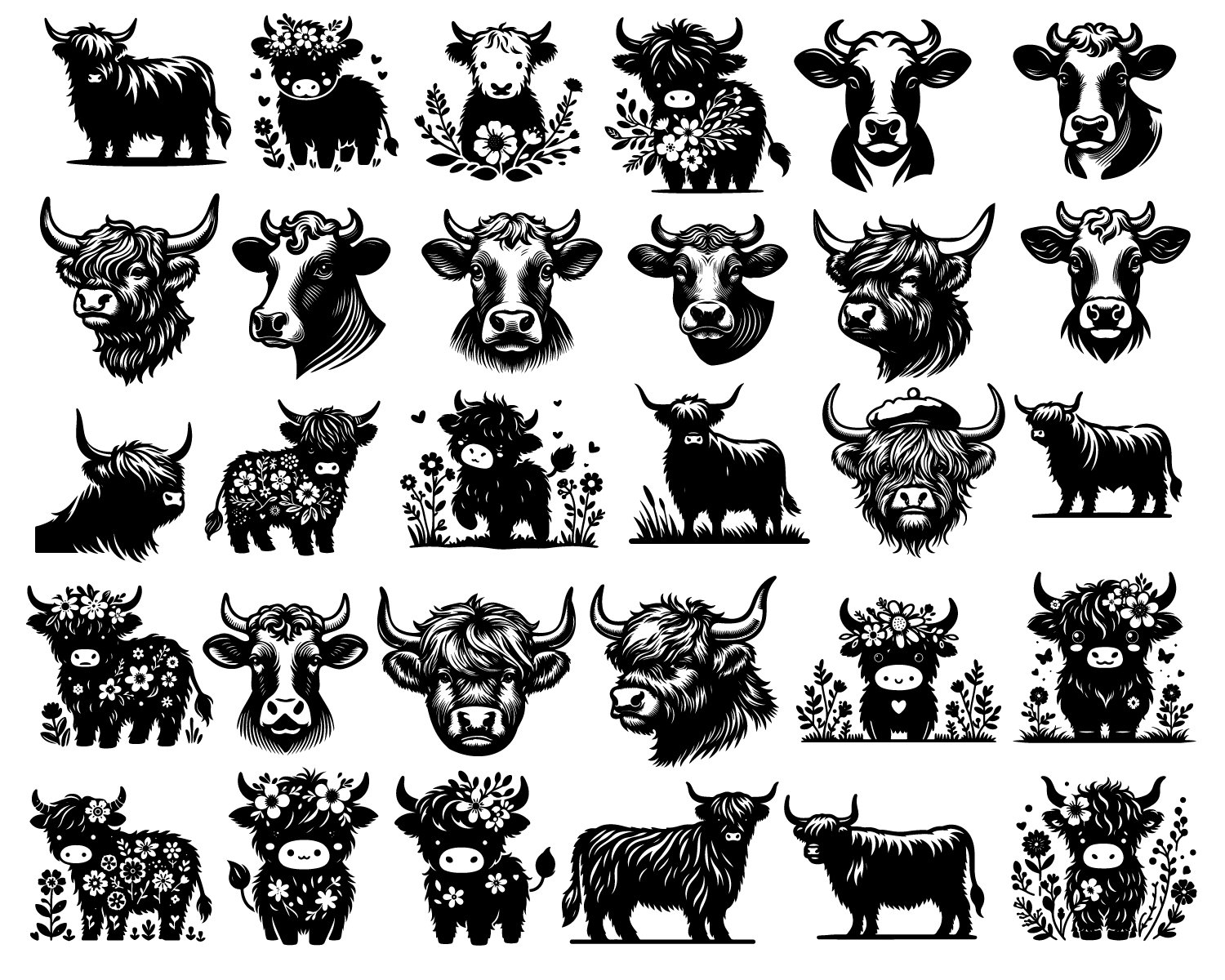 30 Cow Svg, Baby Cow Svg, Cow Clipart, Cute Cartoon Cow, Great for