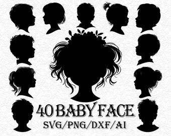 Baby Face Silhouette SVG Bundle, Clipart (ai, dxf, dwg, png, svg Files)