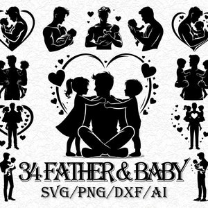 34 Father and child, Family SVG PNG Bundle, Family Clipart, Fathers Day svg, Father and Children svg, Family Silhouette, Family SVG