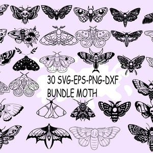 Moth SVG, Moths Clipart, Moth SVG Bundle, Moth Line Drawing, Cut File for Cricut, Diecut, Silhouette, Logo, Sublimation, Black Outline, PNG
