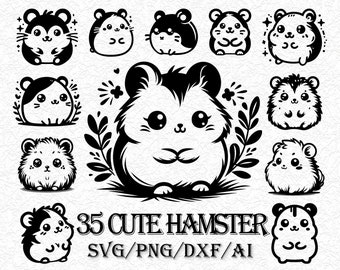 Cute Hamster SVG Bundle, Kawaii Pet Clipart, Funny Hamster Vector, Animal Cut File for Cricut, Kids Shirt Design, Layered PNG dxf EPS