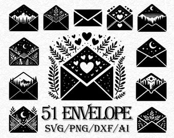 Mystic Envelope SVG Bundle | Celestial Letter Clipart | Witchy Mail Cut Files for Cricut | Magical Aesthetic SVG, Botanical Envelope PNG