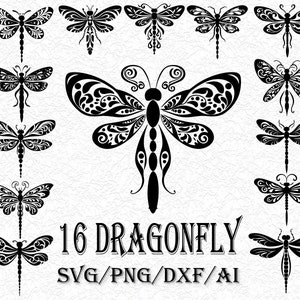 16 Dragonfly SVG, Dragonfly Bundle SVG Files, Dragonfly PNG, Dragonfly Files for Cricut, Dragonfly Clipart, Dragonfly Svg, Silhouette