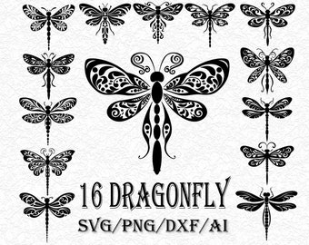 Dragonfly SVG Bundle, Mandala Dragonfly SVG, Filigree Dragonfly Silhouette, Ornate Insect Clipart, Cricut Cut Files, Commercial Use
