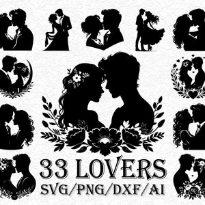 33 恋人たちのシルエット、カップルの SVG バンドル、カップルの PNG バンドル、Cricut 用のカップルの SVG カット ファイル、カップルのシルエット、記念日の SVG、恋人たちの SVG