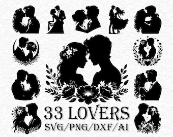 Lovers Silhouette SVG Bundle, Anniversary Cut Files (ai, dxf, dwg, png, svg)