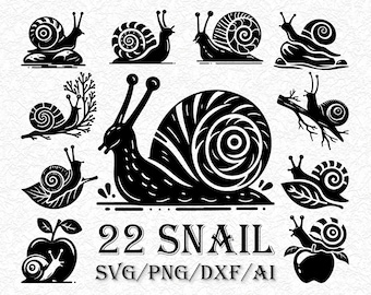 Snail SVG Bundle Garden Snail Silhouette Cut Files Cute Snail Clipart Woodland Creature Vector Snail Shell Design Cricut Decal Laser Cut