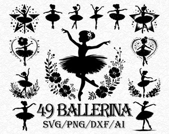 Ballerina SVG Bundle, Elegant Dance Silhouette, Ballet Dancer Cut File for Cricut, Pointe Shoes Vector, Little Girl PNG dxf EPS