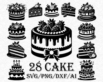 Cake SVG Bundle, Birthday Cake Clipart, Cake Slice SVG, Bakery Logo Vector, Sweet Dessert PNG, Cricut Cut Files, Wedding Cake svg