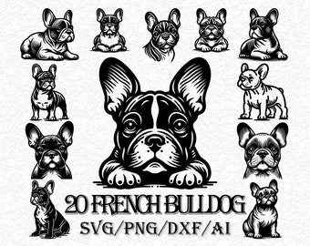 French Bulldog Line Art: Minimalist Vector Dog Clipart Bundle (Digital Download)